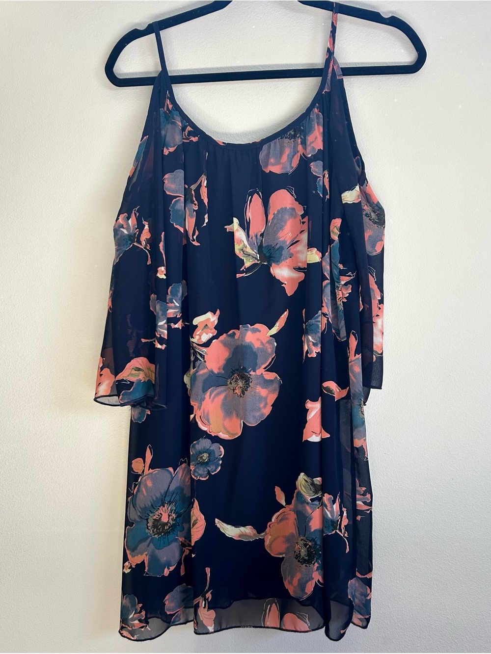 Women's Cold-Shoulder Navy Dress with Floral Print